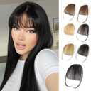 AISI QUEENS Real Human Hair Extensions - Wispy Bangs with Temples, Flat Bangs Clip for Daily Wear (Natural Color)