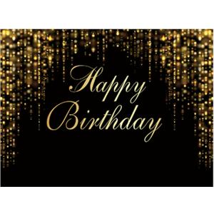 Funnytree 96" x 72" Happy Birthday Party Backdrop Black and Gold Glitter Bokeh Sequin Spots Photography Background Golden Sparkle Shining Dots Baby Abstract Milestone Banner Cake Table Decor Photo