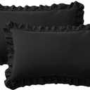 Ruffle Pillow Cases King Size Set of 2 Soft Wrinkle Resistant Brushed Microfiber Ruffled Pillowcases Envelope Pillow Shams Cover Festive Gift for Hotels, Guest Rooms 20x36 Inch (Black)