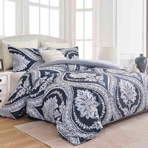 Nanko Boho Duvet Cover Set King Size, Navy Blue White Floral Damask Print Pattern, Soft Microfiber Reversible Comforter Bedding Cover Zip Ties - Vintage Bohemian Farmhouse for Women Men, 3 Pcs 104 x90
