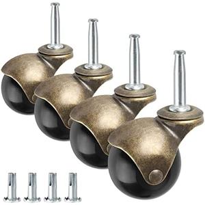 Brass Vintage Antique 2" Ball Caster Wheels - Set of 4 Heavy Duty, 5/16" x 1 1/2" (8 x 38mm) Wheels with Sleeve for Furniture, Chairs, Cabinets
