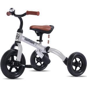 YGJT 3 in 1 Tricycle for Toddlers Age 2-5 Years Old, Folding Kids Balance Bike with Adjustable Seat and Removable Pedal, Toddler Bike Ride-on Toys for Infant, Gifts for Baby Boys Girls Birthday (Glitter Grey)