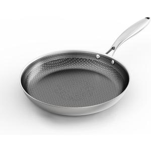 COOKER KING 12-Inch Stainless Steel Pan, Hybrid Nonstick Frying Pan, Skillet, 3-Ply Clad Cookware, Even Heat Distribution, Dishwasher & Oven Safe, with Stay-Cool Handle, Induction Compatible