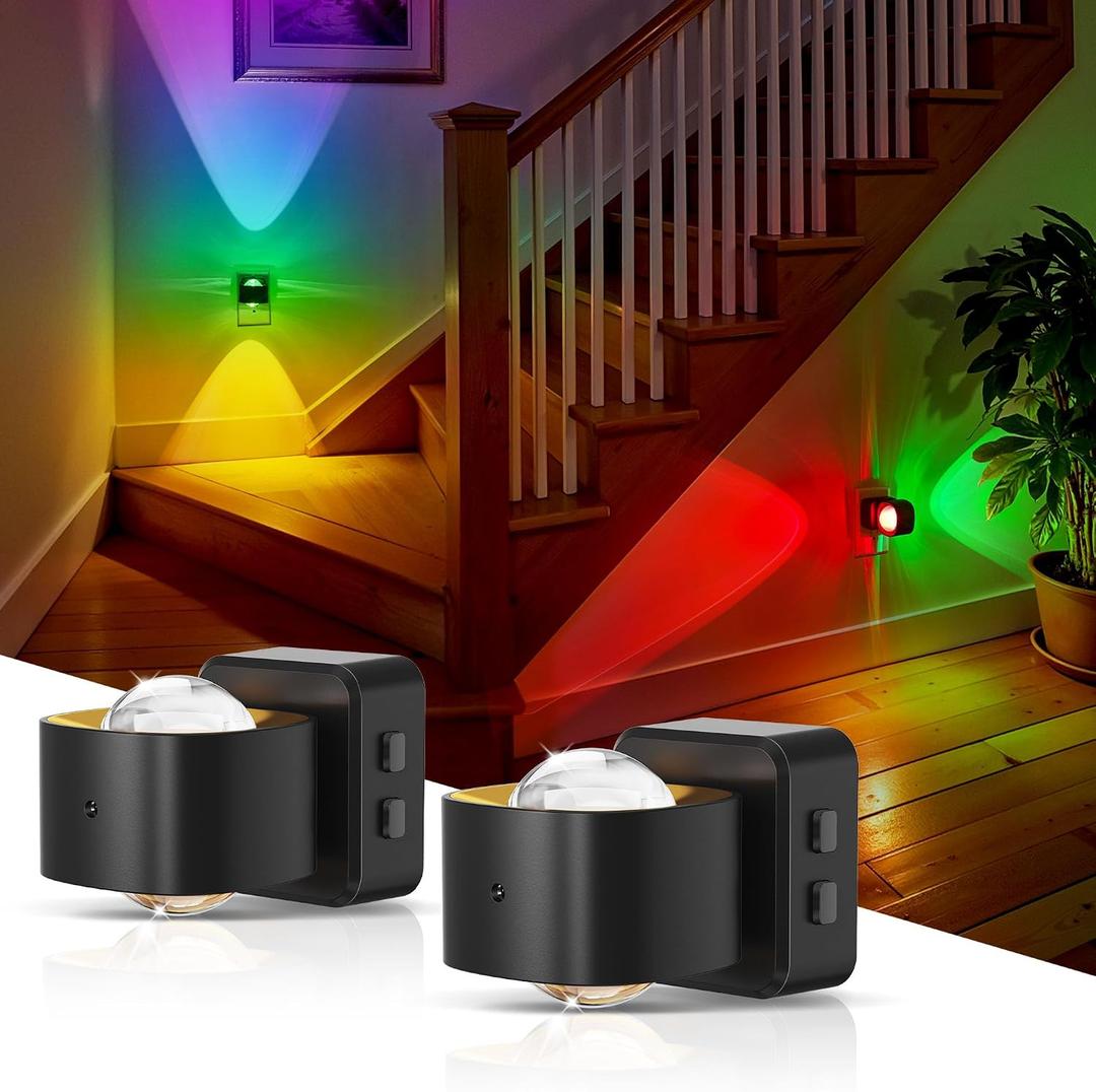 L LOHAS LED Night Light Projector, 2 Pack Color Changing Night Light Plug into Wall, Dusk to Dawn Sensor, Rotating Nightlight, RGB Ambient Lighting for Bathroom, Gaming Room, Decor, Gifts