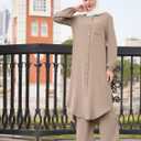 Abaya for Women Muslim Two Piece Set Long Sleeve Shirt Dress+ Pants Dubai Arabic Clothes Casual Spring Fall Outfit (Beige, S)