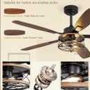 52 Inch Farmhouse Ceiling Fan with Light and Remote, Black Industrial Caged Flush Mount Ceiling Fans with 6 Speed Reversible Motor and Dual Finish 5 Blades, Rustic Ceiling Fan for Living room, Bedroom