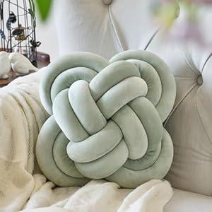 Xuyier Knot Pillow Ball, Decorative Throw Pillows with Velvet Fabric for Couch Bed, 12" Decor Knotted Square Floor Pillow Cushions for Living Room (12 Inches, Sage Green)