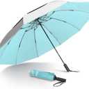 62/54/46 Inch Umbrellas for Rain Large Travel Compact Golf Umbrella Inverted Windproof Double Canopy 10 Ribs Automatic Open/Close UPF50+ Sun UV Protection (Silver Sky Blue)
