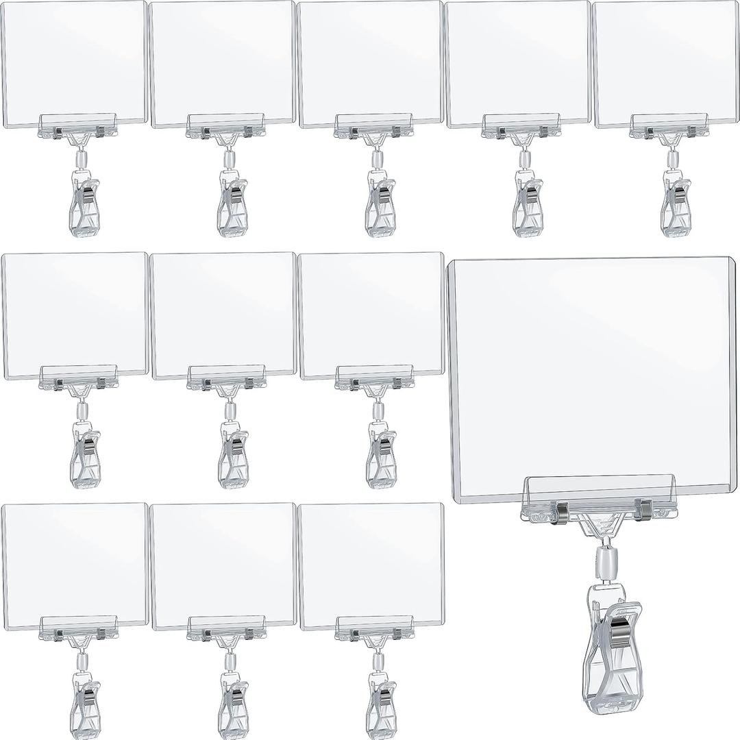 Epakh 20 Pieces Sign Clips Rotating Price Tag Clip Swivel Sign Holder for Handrails or Tubes with 20 Pieces Hard Card Sleeves PVC Card Protector for Shelves Store Supermarket(Thumb Clip Style)