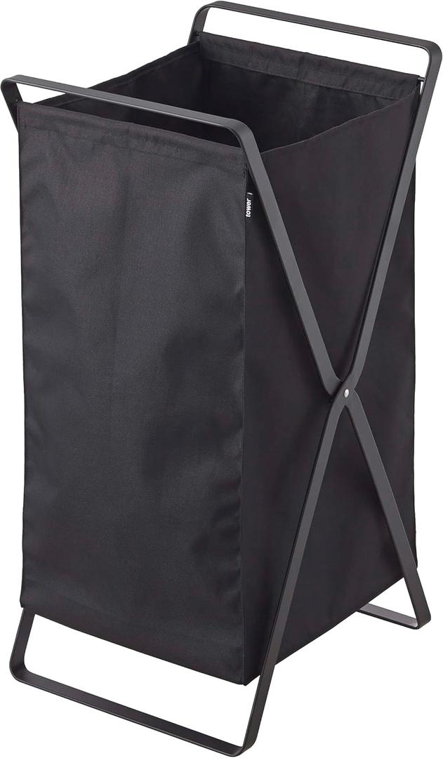 Yamazaki Home Tower Laundry Basket - Foldable Storage Hamper Organizer, 25" - Steel - 10.9 Gallons, 45 Liters