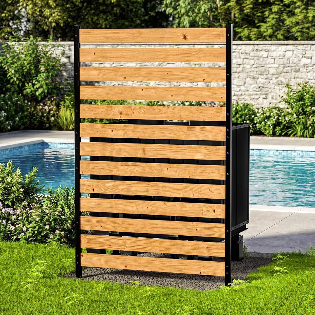 5ft H×3.2ft W(1 Panel) Privacy Fence Screen,No-Dig Wood Outdoor Privacy Screen,Aluminum Post,Air Conditioner Fence,Pool Equipment Enclosure,Trash Can Enclosure,Privacy Fence Panels for Patio/Garden
