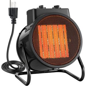 Electric Heater for Indoor Use, 1500W Quick Heating Portable Garage Heater with 90 Adjustable Angle, Space Warmer Suitable for Greenhouse Garage Tent Indoor Outdoor (Black,1 Pcs)