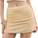 WDIRARA Women's Textured Ruched High Waisted Ruffle Mini Skirt with Shorts Underneath (Yellow, L)