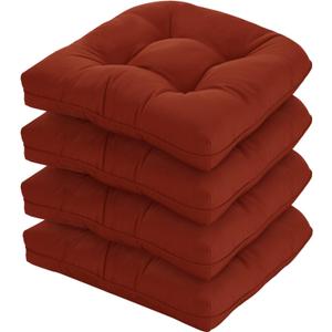 19x19 Outdoor Chair Cushions Set of 4, Wicker Patio Furniture Cushions with Tufted Buttons, Thick Outdoor Seat Cushions for Lawn Chairs, Overstuffed and Water Resistant, Brick Red