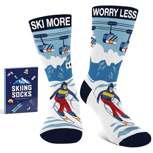 Mens Socks - Funny Skiing Socks for Men - Christmas Gift, Ski Accessories, Ski Lover Gifts, Stocking Stuffers for Skiers, Funny Gifts, Skier Present, Idea Gift For Men