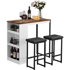 Panana 3 Piece Dining Table Set Kitchen Bar Table with Two Stool Storage Shelves Wood Counter Height Table Top with Sew Kerf Finish Dining Room Home, Small