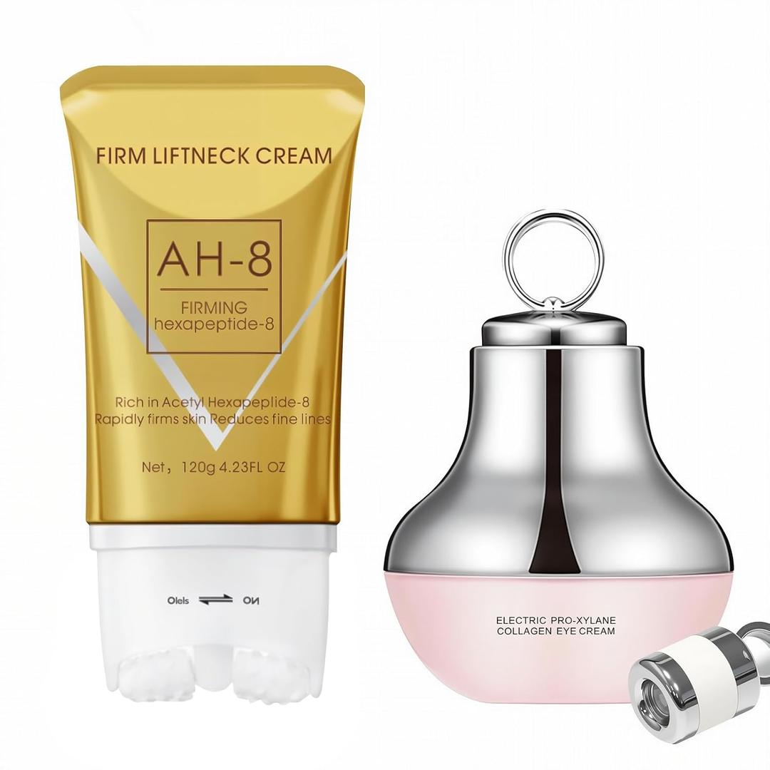 BNCHI AH-8 Firming Neck Cream & Electric Massage Eye Cream Bundle, Revitalizing Smooth of Eye Fine Lines, Eye & Neck Treatment, Lift Crepey Anti-Wrinkle, Deep Hydration Skincare Skin Moisturizer