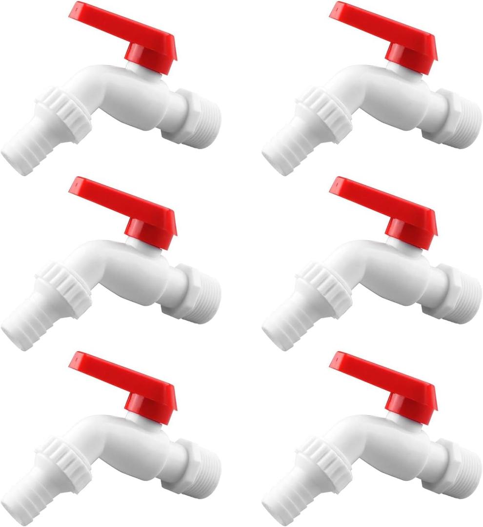 3/4 White Outdoor Water Tap PP Garden Faucet for Bathroom Washing Machine Single Handle Water Tap by GWENBHMTOOL (6PCS)