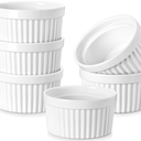 MALACASA Ramekins 8 oz Oven Safe, Porcelain Creme Brulee Ramekins Pudding Custard Cups Ceramic Souffle Dishes Ramakan Ramiken Ramicans Baking Bowls Set of 6, White, Series RAMEKINDISH