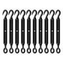 10 Pack Black Stainless Steel M5 Hook and Eye Turnbuckle, Heavy Duty Wire Rope Tensioner, Adjustable Hardware Kit for DIY String Light and Picture Hanging, Shade Sail, Cable Tightening