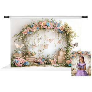 Kate Floral Arch Backdrops for Photography Butterfly Birthday Decoration Background Photo Props 7x5ft