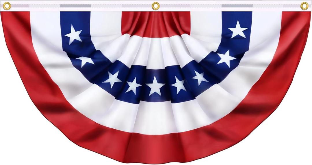 1 Pack 3x6 Ft American Pleated Fan Flags, Patriotic USA Bunting Banner for Outside, Red White and Blue Half Fan Flag Decor for 4th of July, Independence Day, Memorial Day Decorations Outdoor
