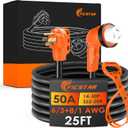 50 Amp RV Extension Cord 25 ft, Heavy Duty 6/3+8/1 SJTW AWG RV Power Cord with Grip Handle Twist Lock, NEMA 14-50P to SS2-50R with Polarity Lamp