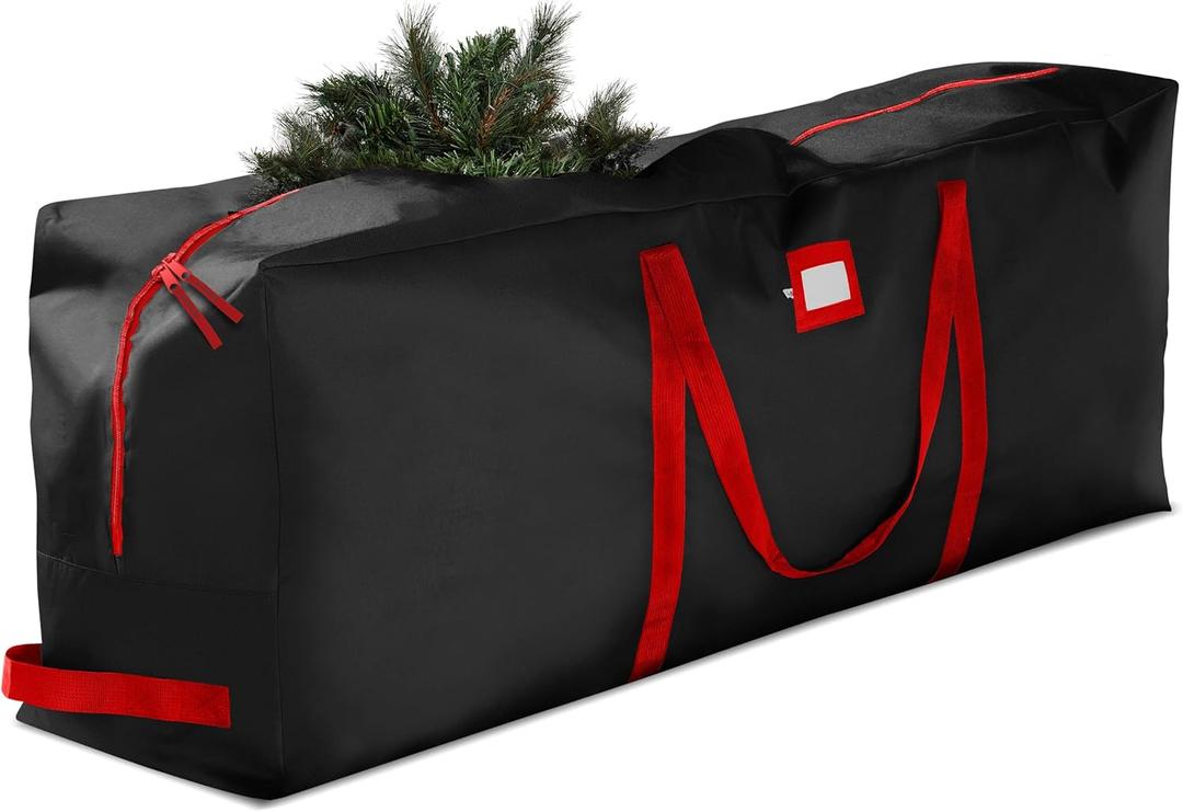 ZOBER 600D Oxford Fabric Christmas Tree Storage Bag - Fits 7.5 Ft Artificial Trees - Tear Proof Waterproof Christmas Tree Bag For Storage Box For Xmas - Strong, Durable Handles - Card Slot - Black