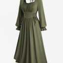 ROSE GAL Plus Size Womens Renaissance Fairy Dress Lace-up Tie Ruffles Pleated Square Neck Flowy Cottagecore Corset Peasant Dress Medieval Costume(Green_1/2X) (XXL)