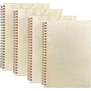 Cregugua 4 Pieces B6 Wooden Cover Sketchbook 80 blank Pages Jounal Notebook 7 x 5 In Blank Spiral Notebook for Crafts