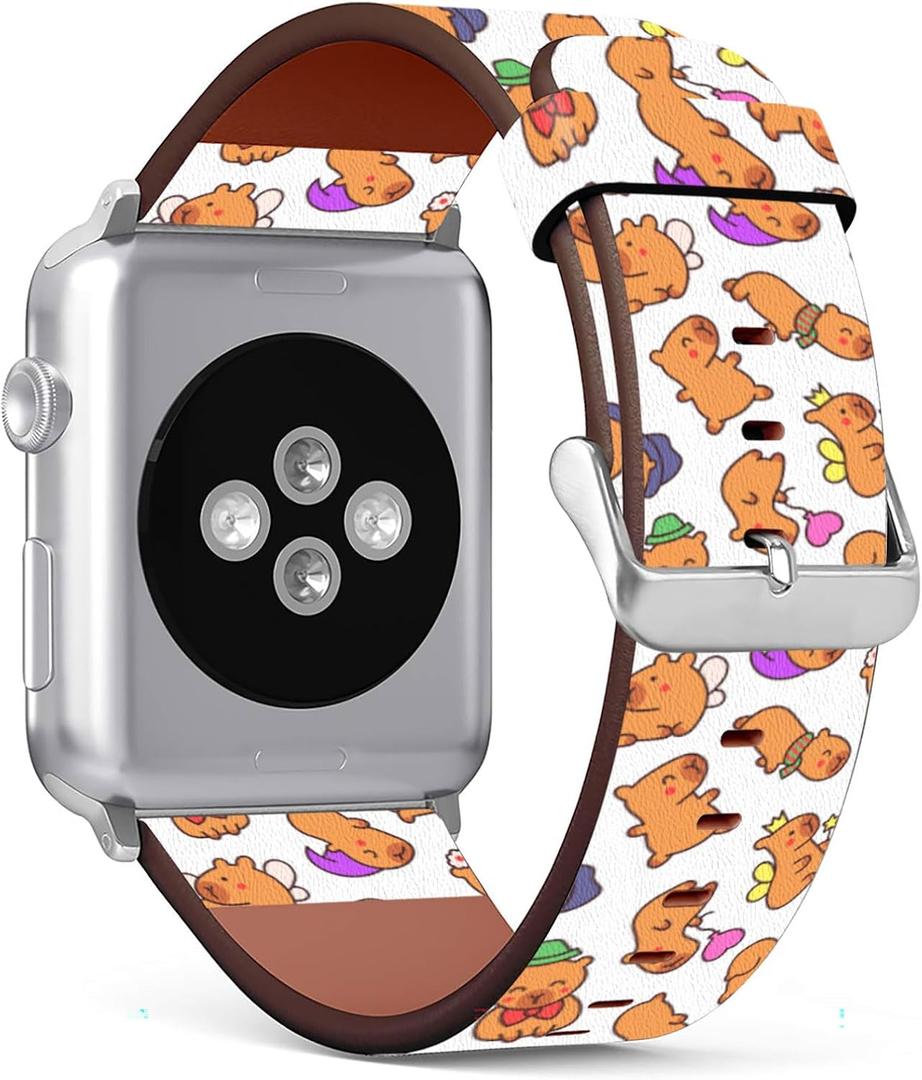 Mingdao Compatible with Apple Watch Series 10 9 8 7 6 5 4 3 2 1 SE, 38mm 40mm 41mm 42mm Patterned PU Leather Band Replacement Strap, Capybara MD3125