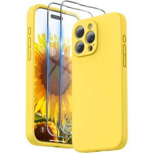 SURPHY Designed for iPhone 15 Pro Max Case with Screen Protector and Lanyard, Phone Strap and Liquid Silicone Phone Case (Camera Protective & Soft Microfiber Lining) 6.7 inch 2023, Sunshine
