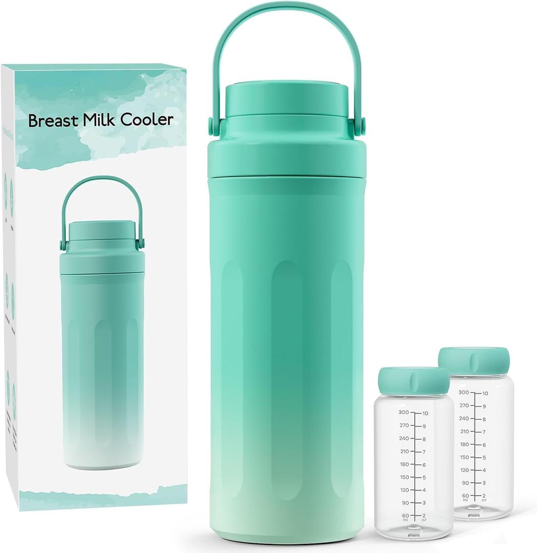 22oz Portable Breast Milk Cooler for Work & Travel, Ice-Free Breastmilk Cooler with 360° Surround Cooling for 24 Hours & Leak-Proof Dual-Bottle Design for Breastfeeding Moms' All-Day Needs