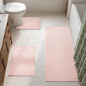 TYUU Bath Mat Set 3 Piece, Bathroom Rugs Non Slip Washable & Toilet Mat, 16"x24" + 24"x60" + 20"x24" U Shape