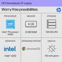 HP Chromebook 14 inch Laptop, HD Display, Intel Processor N100, 8 GB RAM, 128 GB UFS, Intel UHD Graphics, Chrome OS, Chalkboard Gray, 14a-nf0099nr
