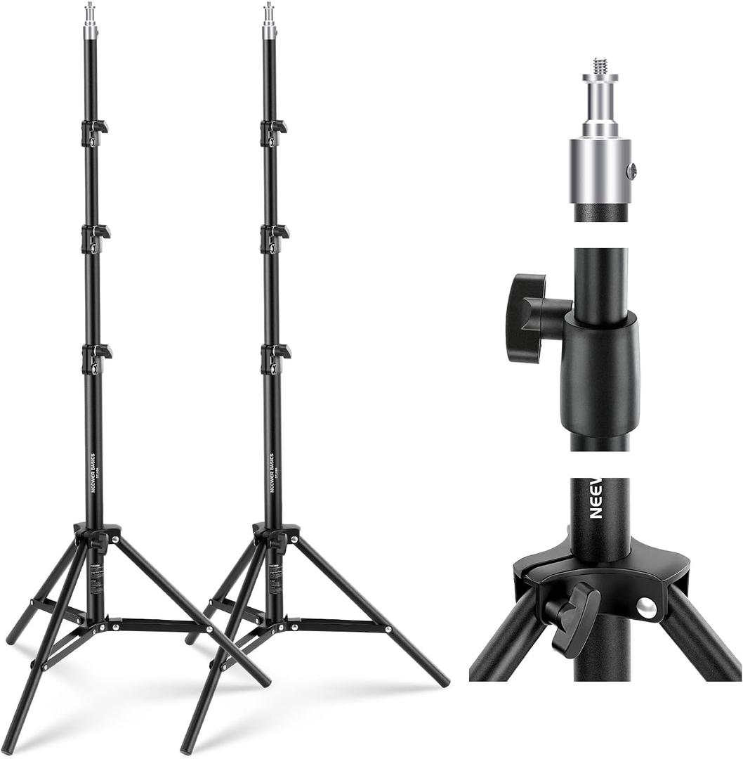 NEEWER Basics 6ft/180cm Photography Light Stand 2 Pack, 4 Section Foldable Metal Tripod with 1/4" Screw & 5/8" Stud for Camera, Ring Light, Accessories, Max Load: 11lb/5kg, ST180B