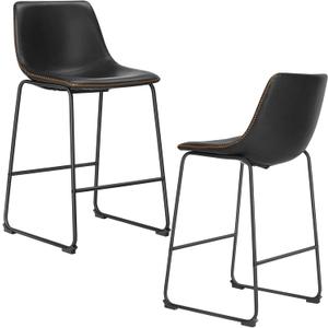DUMOS 26 Inch Counter Height Bar Stools Set of 2, Modern Faux Leather High Barstools with Back and Metal Leg, Bar Chairs for Kitchen lsland, Black (2 Pcs 26 In)