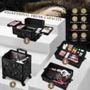 Stagiant Rolling Makeup Case Cosmetology Case on Wheels 4 in 1 Makeup Travel Case Extra Large Cosmetic Box with Key Make Up Artist Traveling Storage Nail Case Salon Barber Cart Trunk Alpine Black