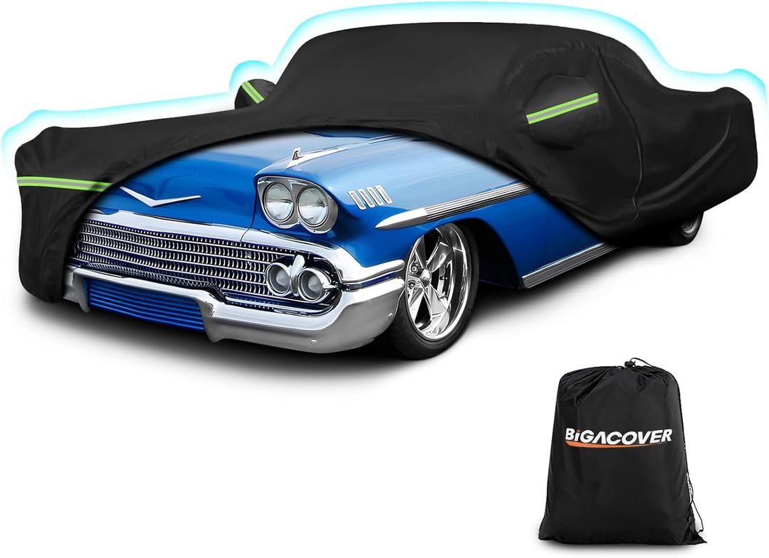 Waterproof Car Covers for Chevy Impala 2-Door/Bel Air/Biscayne 2/Sedan/Coupe 1958-1970,420D Oxford Cloth Sun Heat Protection Outdoor Covers with Driver Side Zipper Windproof Heavy Duty All Weather (Black)