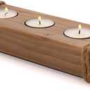 Wooden tealight Candle Holder - Rustic Tea Light Holder - Cool Wood Farmhouse Table Decor - 3 Tea Lights Candle Holder Tray - Cute Brown Tea Candle Holders