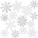 Winter Snowflake Cutouts - Glitter Paper Snowflake Decorations - 50Pcs White & Silver Double-Side Christmas Cutouts for Holiday Winter Wonderland Bulletin Board, Frozen Party Decor