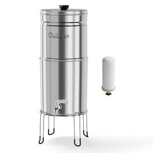 Culligan MaxClear 3 Gallon Gravity Water Filter System, Polished Stainless-Steel Countertop Water Filter NSF/ANSI Certified to Reduce Microplastics, Lead & Total PFAS, with 1 Ceramic Filter