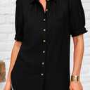 PRETTYGARDEN Womens Summer Short Sleeve Button Down Shirts V Neck Collared Casual Blouse Tops with Pockets