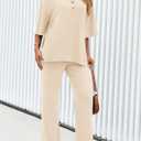 PRETTYGARDEN 2 Piece Lounge Sets for Women Summer 2025 Short Sleeve Tops Wide Leg Pants Matching Travel Outfits Clothing (Beige,X-Small) (XS)
