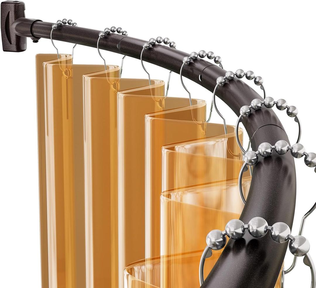 AmazerBath 20-84 Inches Arched Curved Shower Curtain Rod, Heavy Duty Shower Rod Rust Proof Bathroom Curtain Rod, Adjustable Telescoping Design Easy Segmented Installation, Need to Drill, Bronze