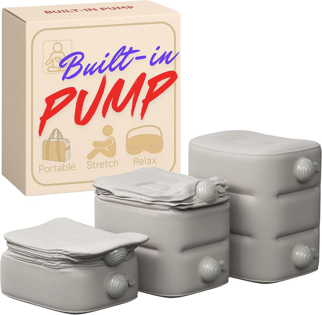 Inflatable Car Seat Foot Rest for Airplane or Toddler Bed for Air Plane (with Integrated Pump) (Grey)