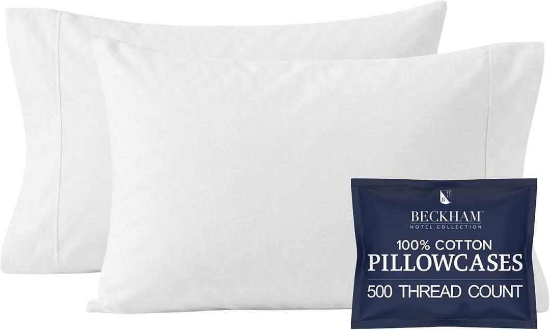 Beckham Hotel Collection Pillowcases King Size Set of 2, Cool Touch Cotton Sateen Fabric, 500TC, Silky Smooth & Soft, Open End, White