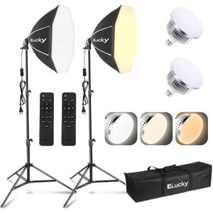 2-Pack 20" Softbox Lighting Kit | 3000-6500K 85W Dimmable LED Bulbs, Remote Control, 63" Tripod | Studio, Portrait & Video Recording