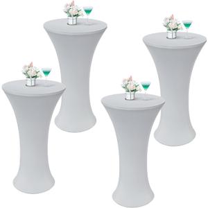 Wolkemer 4PCS 24x43 Inch Silver Round Cocktail Tablecloth Fitted Highboy Stretch Cocktail Table Cover for Banquet Bar Party Pub Wedding Indoor Outdoor