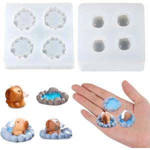 2Pcs Cute Tiny Hot Spring Pool Capybara Shape Resin Silicone Molds Micro Dollhouse Animal Epoxy Casting Mold for DIY Resin Art Fairy Garden Miniatures Landscape Crafts Decor